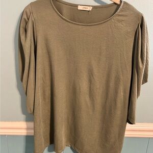 Cherish Olive Green Puff-Sleeve Short Sleeve Top